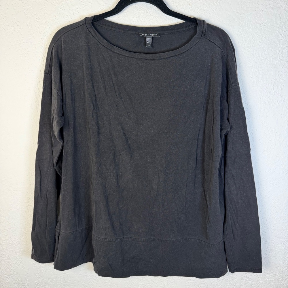 Eileen Fisher S Black Tencel Lyocell Boxy Long Sleeve Top Minimalist Layering